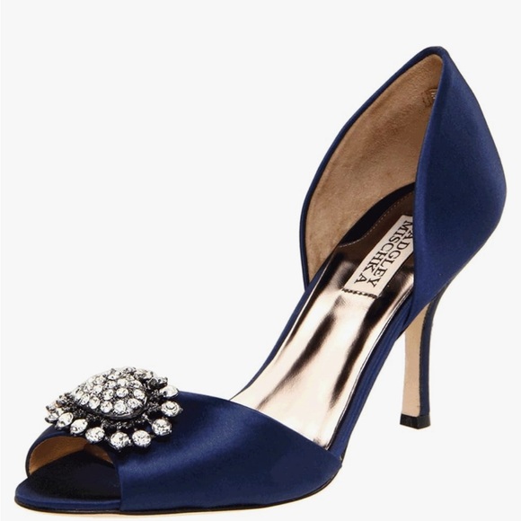 Bagdley Mischka Navy Blue Satin Lacie Pump Size 6M - Picture 2 of 8